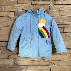 Hanna Andersson Journey’s End Quilted Jacket Kids 130 Blue Rainbow Hooded
